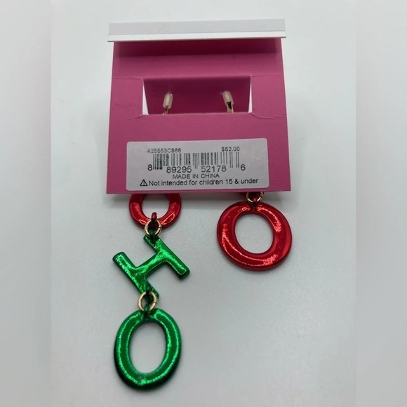 BETSEY JOHNSON Christmas Holiday Ho Ho Ho Mismatched Earrings Red Green NEW NWT - Picture 3 of 3